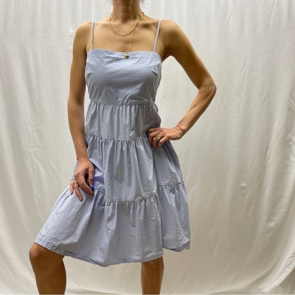 Gap tiered midi dress size 4 cotton blue Summer beach vacation fit and flare - Picture 2 of 14